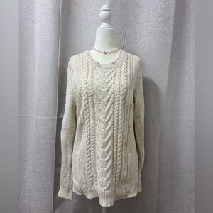 Old Navy Women's Cream Speckled Cable Knit Crew Neck Pullover Sweater Size Large